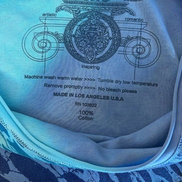 GLIMA Top Womens L Blue Zebra Animal Print 3/4 Sleeve 100% Cotton Scoop Neck - Picture 8 of 9